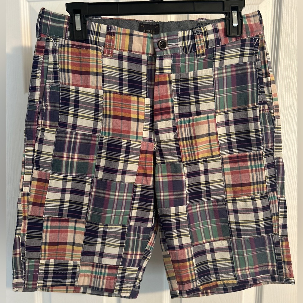 Like New J. Crew Men's Madras Shorts Waist 29 Preppy Patchwork 10.5 Inseam